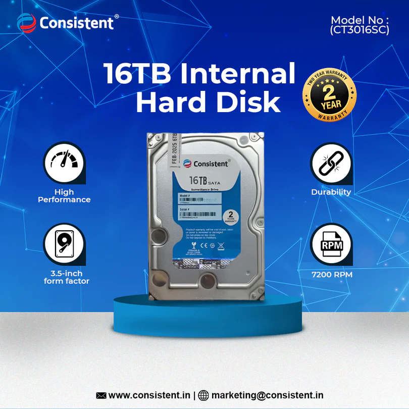 Consistent 16TB SATA Internal Hard Drive, 3.5"